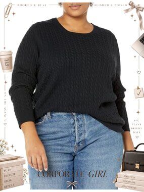 Lightweight Cable Knit Crewneck Pullover Sweater Classic Fit Long Sleeve
